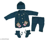 Handmade wool sweater with pyjama cap & booties, self-design for newborn boys & girls (6-12 months)