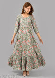 Embroidered cotton Anarkali Kurta, full-length women's style. Printed combo, three-quarter sleeves. Indian craftsmanship