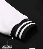 Trendy black and white striped varsity jacket, cotton material