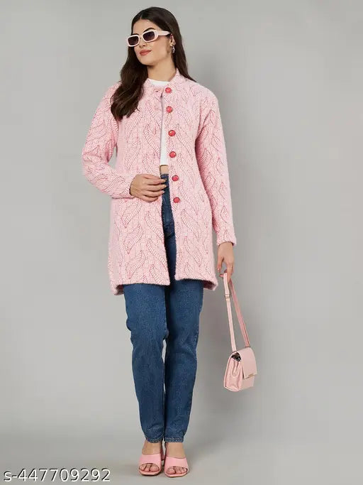 Embroidered net, long-sleeved woven round neck sweater in wool. eWools women's party sweater, 100% Acro Wool, India origin