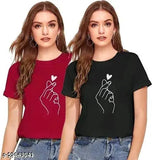 Stylish cotton short-sleeve printed T-shirts for women, two pieces available in sizes S to XL
