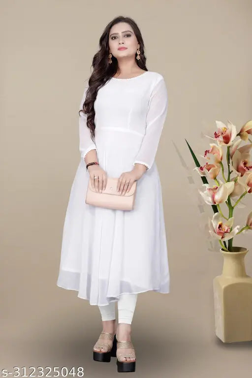 White georgette woman kameez with embroidery