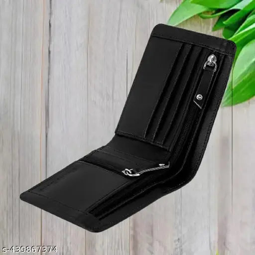 Brown PU two-compartment wallet, classic stylish trending design with five card slots, coin pocket, and dual zipper. Ideal for daily use, perfect gift for men
