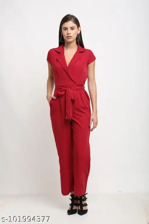 Charvie crepe formal jumpsuit, solid black, Indian fashion wear on model