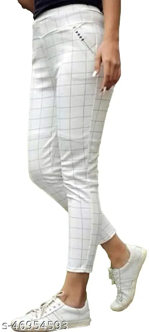 Nylon checked jeggings for women, stylish and glamorous, size 26-FreeSize