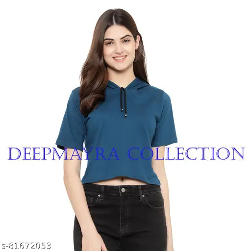 Deepmayra women's cotton hoodie T-shirt combo, half sleeves, solid pattern, summer wear