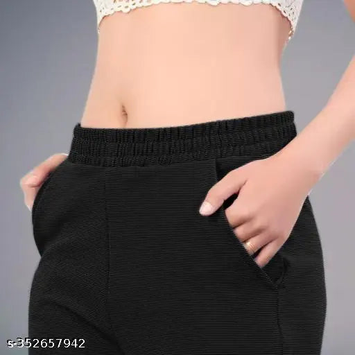 Black cotton blend joggers 501 for women's fashionable party apparel, solid net style statement