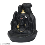 Black polyresin Lord Adiyogi Fountain, decorative showpiece for Shiv worship, includes 10 smoke backflow cones