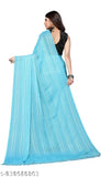 Striped blue saree, heavy pallu, chiffon material