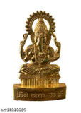 Brass golden Ganesh idol, 11cm tall, Indian home decorative statue for positive energy and spiritual balance