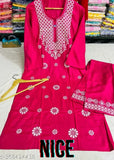 Elegant red Chikankari rayon embroidered kurta with palazzos, size L, for women's fashion