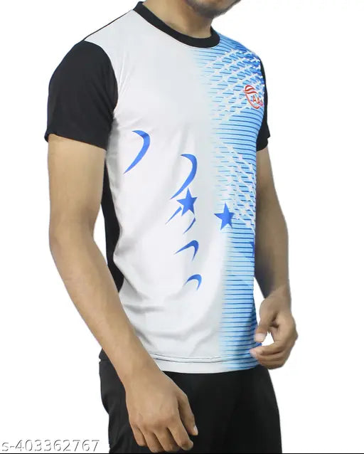 Men's Lycra sports t-shirt, regular fit for cycling, gym, running. High-performance fabric with moisture-wicking properties. Sleek design suitable for any sport. Made in India
