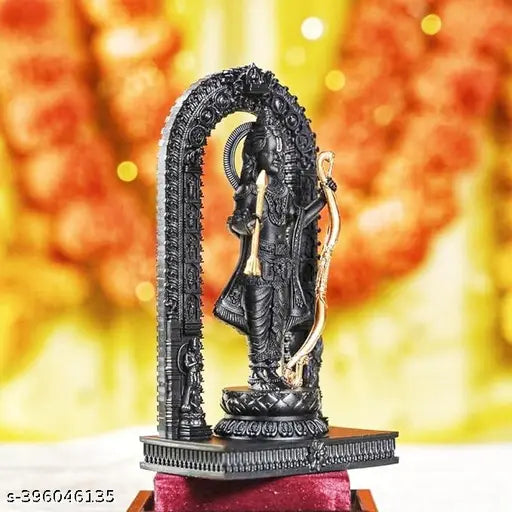 Black 3D printed UV resin Ram Lalla idol miniature sculpture (6 inch), handmade with devotion for spiritual sanctuaries or gifts. Indian Hindu craftsmanship