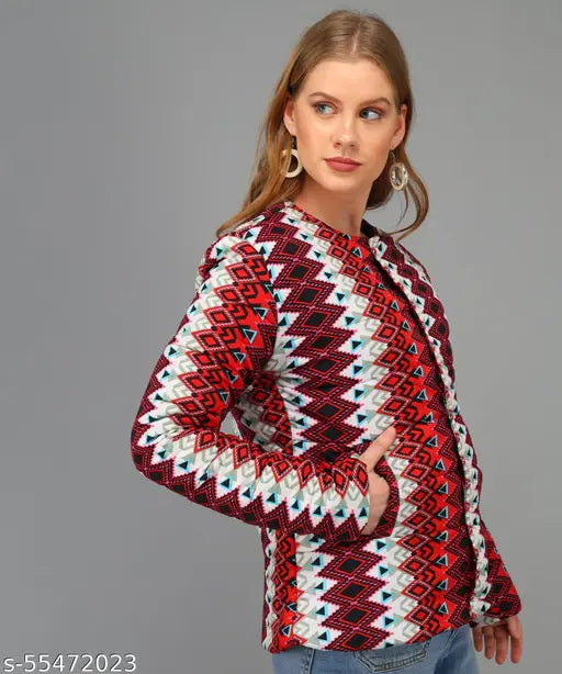 Multi-design printed polyester women's full sleeve bomber jacket, vibrant colors, stylish and trendy