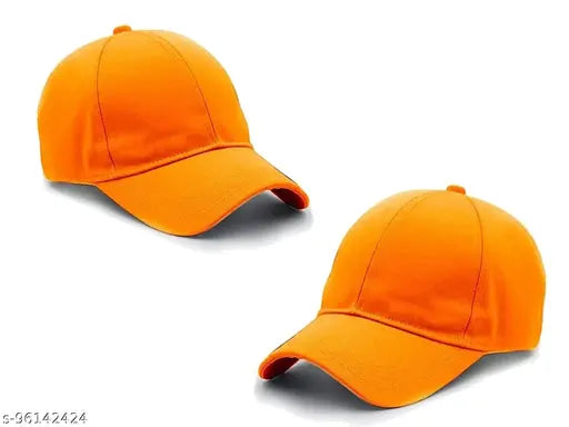 Orange adjustable baseball cap combo (pack of 2) - unisex self-design cotton cap, ideal for men & women's sports or casual wear