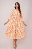 White printed cotton anarkali kurta for women, long sleeves, round neckline