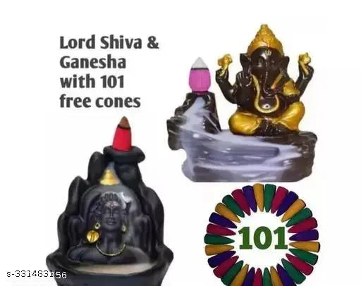 Resin Adiyogi and Ganesha idols, 101 cones free, 10cm x 10cm x 10cm, Indian god statues on display