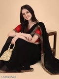 Red and black Georgette sari with embroidered borders
