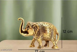 Gold-plated metal Laxmi puja elephant pair decorative, attractive showpiece - 16cm (Metal, Gold)
