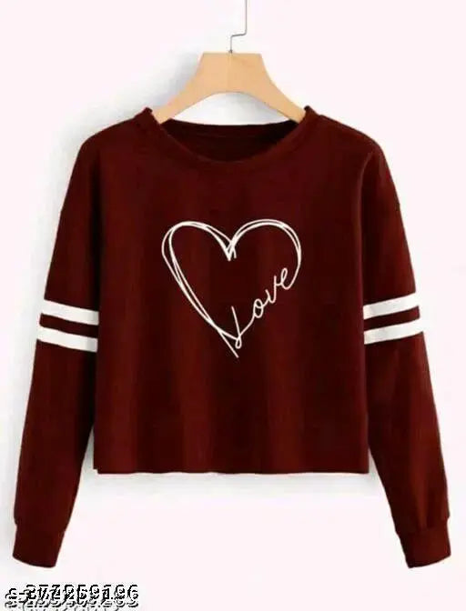 Trendy cotton blend crop top t-shirt, long sleeves with printed pattern, ideal for women and girls. Available in S, M, L, XL sizes