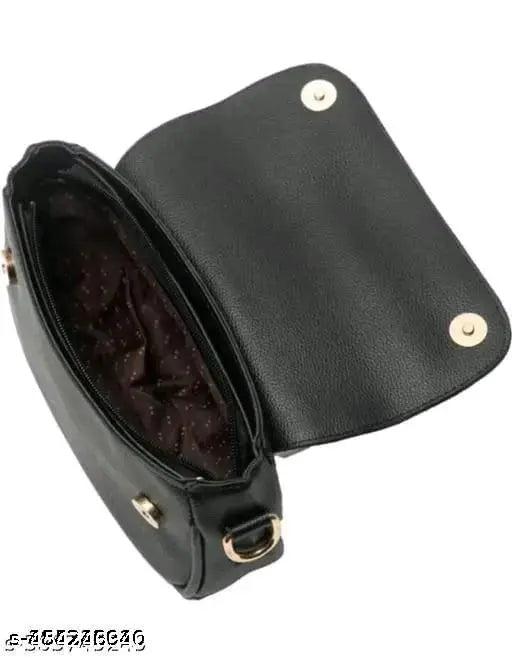 Black faux leather sling bag with 1 adjustable shoulder strap
