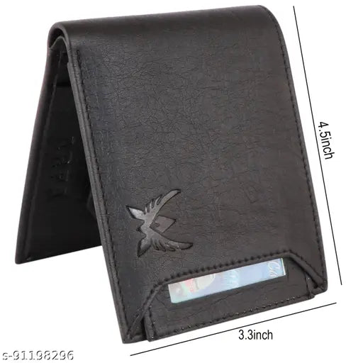 Canvas and leather, new stylish men's ATM wallet with 2 compartments, solid net pattern, free size (11cm x 9cm), black artificial leather
