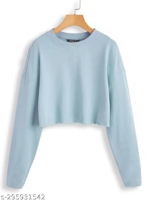 Women's cotton long-sleeve solid crop t-shirt, XS-XXXL sizes for a perfect fit