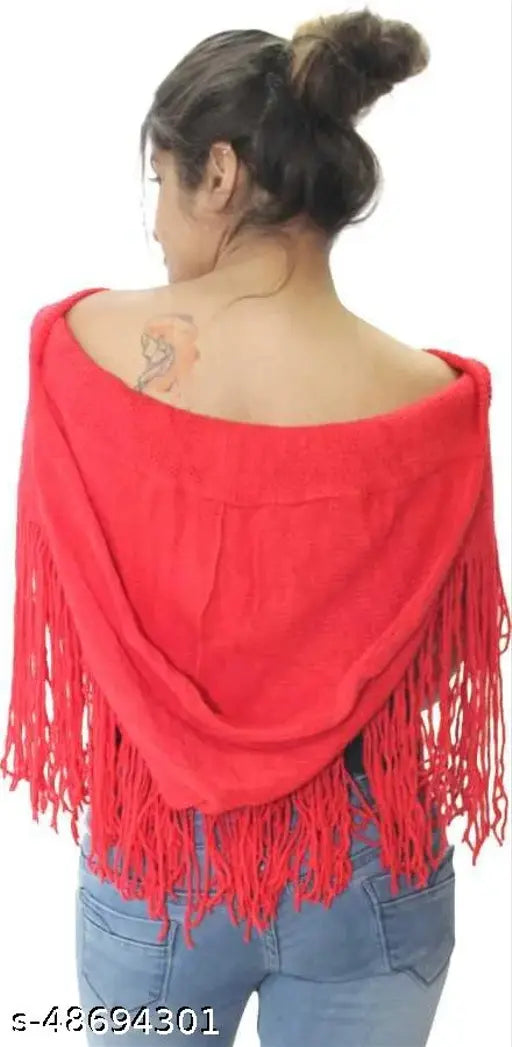 Solid wool hoodie short poncho/cape. Stylish, warm, free size (bust 42 in, length 25 in). Indian handcrafted woolen wear