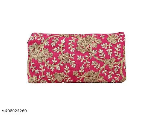 Red floral embroidered Potli bag, evening purse for women