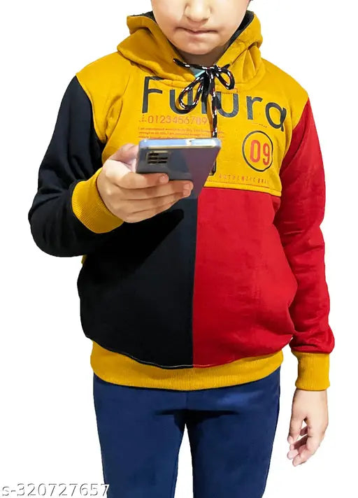 Unisex cotton winter fleece hoodies in self-design, ideal for kids aged 3-12, made in India