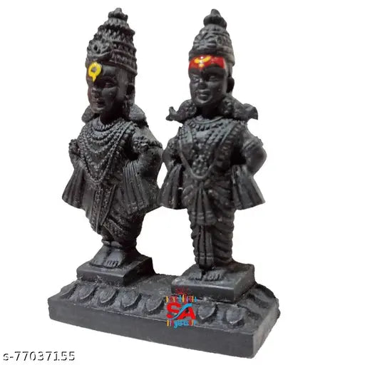 Black resin Sai Amrut Vitthal Rukmini idol statue (2"x3"x2"), ideal for home temple decor or gifting to worshippers