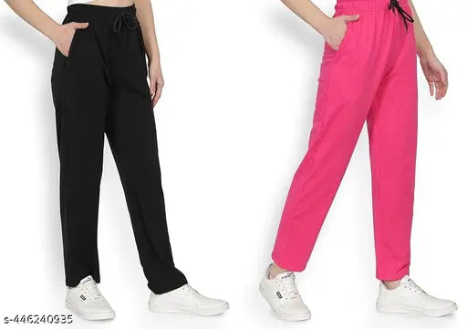 Fashionable red sweatpants, stylish black joggers with white sneakers" # combine two products in a single alt text