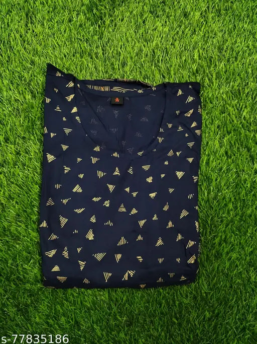 Gold print kurta with short sleeves, knee length