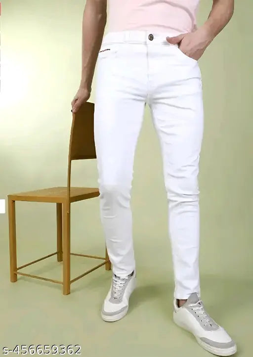 White men's denim jeans, slim fit