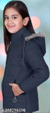 Black fur trim girls winter coat