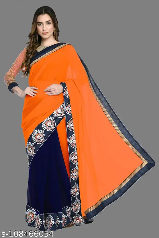 Vibrant, Orange and Blue, Lightweight Cotton, Women's Partywear