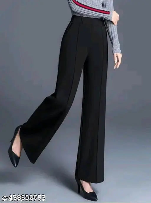 Black high waist wide leg trousers with zip fly