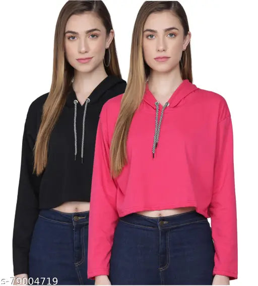 Black and red crop t-shirt, long sleeves, solid pattern by VERDON Creations for daily wear or parties, made of stretchable cotton. Size chart included