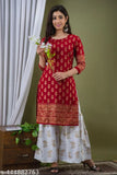 Surhi kurta & sharara set, traditional red embroidered on cream with white dupatta
