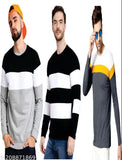 Indian-made men's striped long-sleeve cotton t-shirt combo (L: 40in chest, 28in length; XL: 42in chest, 29in length)
