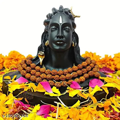 Black, resin Adiyogi Shiva idol with Rudraksha mala, car dashboard decoration