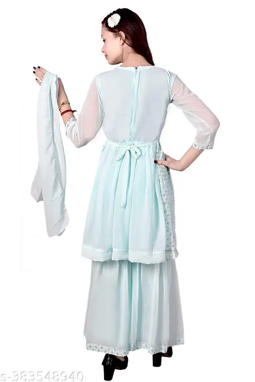 Sky Blue Georgette Sharara Set, traditional charm meets modern elegance for girls festive wear