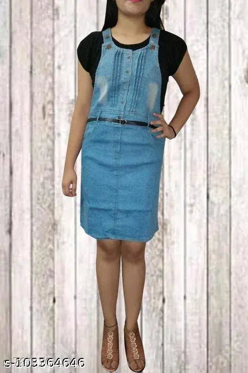Denim colorblocked short-sleeved Ootptaang women's gown/dress/jumpsuit/dungaree for parties or casual wear, India origin