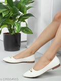 Synthetic leather white bellies ballet slip-ons, trendy casual footwear for women, India origin