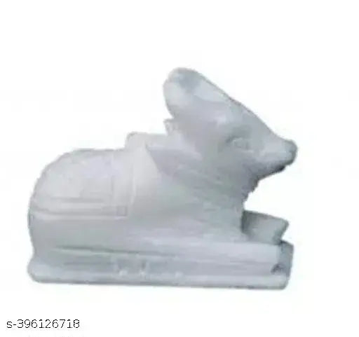 White marble Shivling Nandi statue for home temple, handcrafted and polished (5cm)