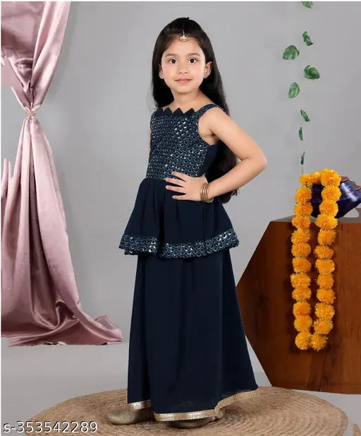 Georgette A-line palazzos with embellished dupatta, Indian festive wear for girls aged 2-6 years