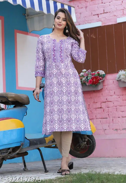 Purple embroidered casual kameez kurta women's ethnic wear