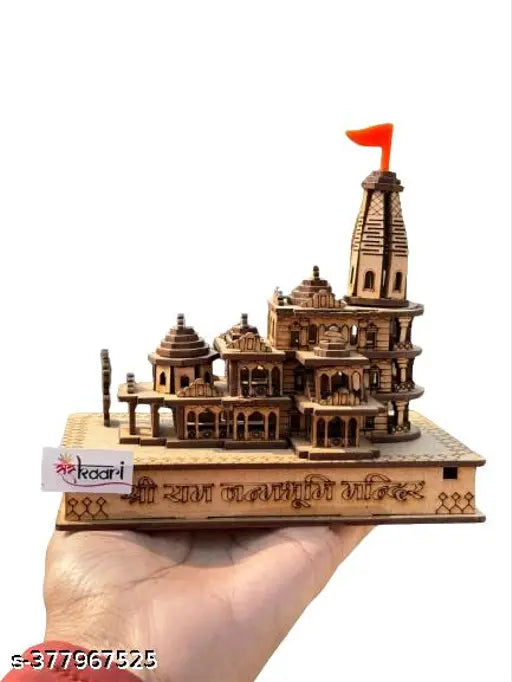 Wooden hand-carved temple replica, small 3D decorative showpiece, gift idea, Shri Ram Mandir Ayodhya, Ayodhya wooden engineered home for car dashboard, medium size, 13cm high