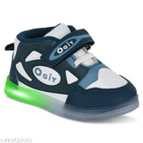Blue velcro kids' shoes with LED lights, comfortable lightweight design, anti-skid soles, suitable for indoor and outdoor casual wear
