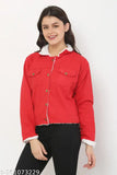 Denim fur casual jacket, solid pattern, long sleeves for women, XS-M sizes, India origin